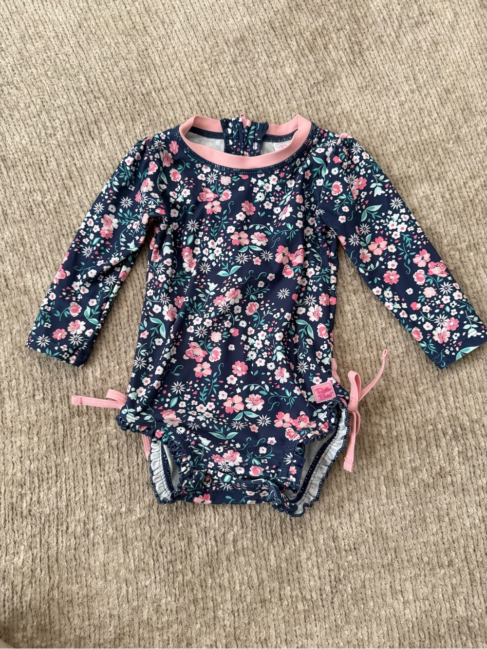 Ruffle Butts Navy Floral Long Sleeve One Piece Swimsuit 12-18M Ruffle